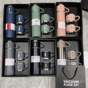 Vacuum Insulated Flask & 3 Cup Gift Set